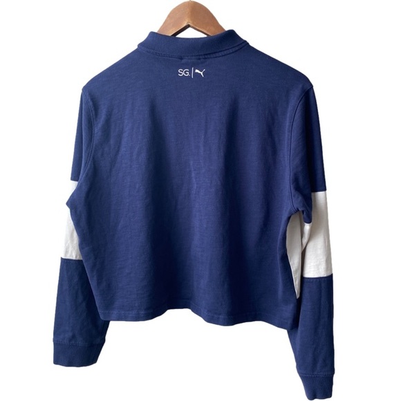 Puma Selena Gomez Blue White Stripe Long Sleeve Crop Rugby Shirt Women's XL - Picture 5 of 14